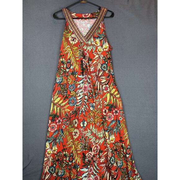 Soft Surroundings Sz Small Floral Maxi Sleeveless Embroidered Neck Line Boho - Picture 1 of 7